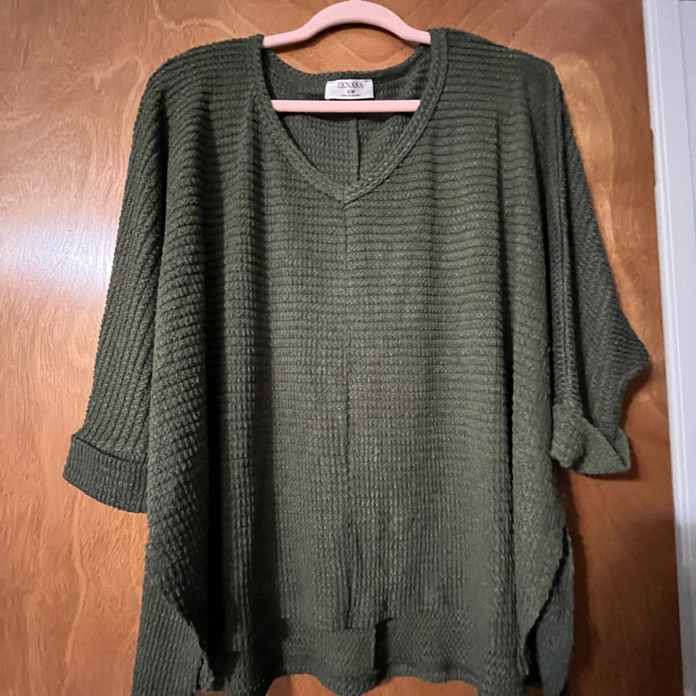 Zenana Outfitters Olive V-Neck Sweater